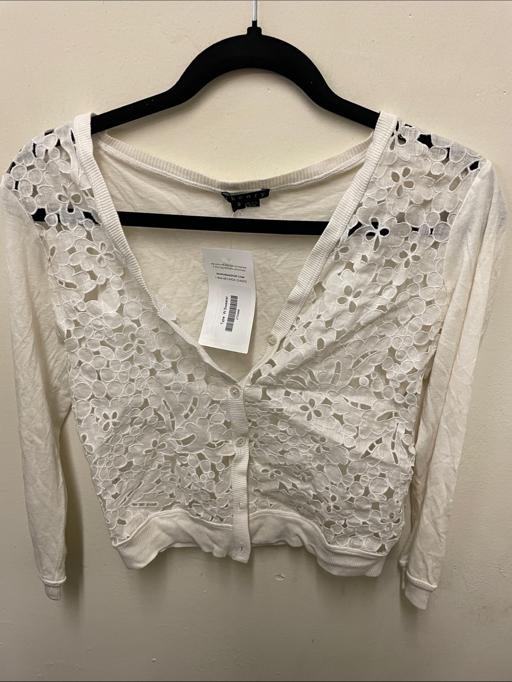 White Floral Lace-Front Women’s Cardigan | Size: S